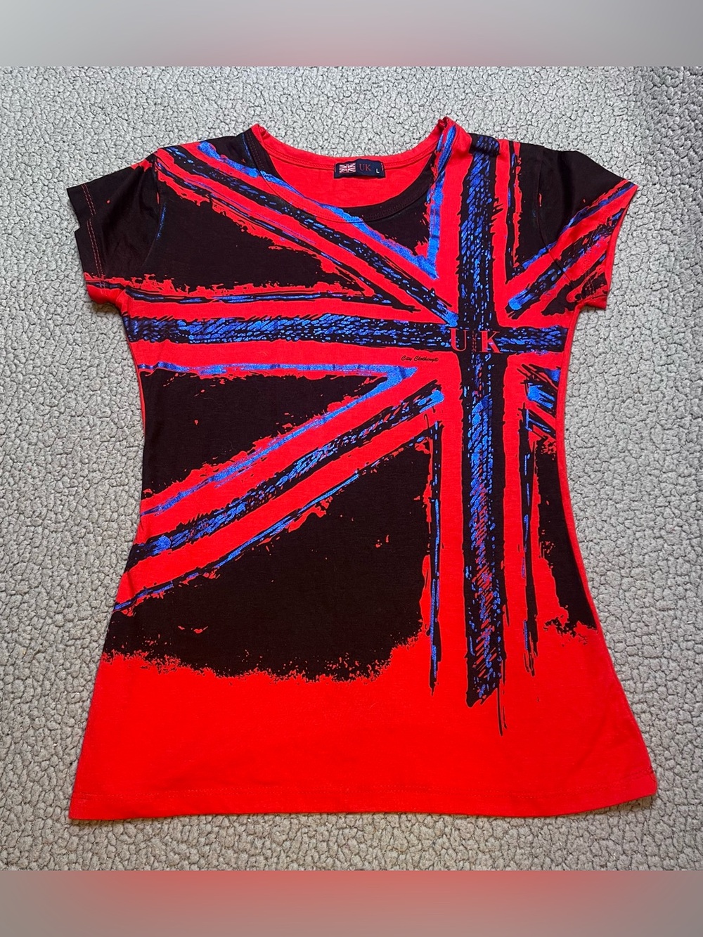 British Union Jack Flag Short Sleeve T Shirt Women’s Size Large Red
